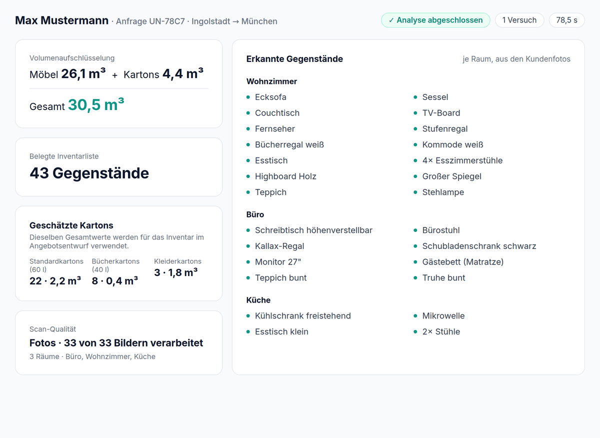 Operator Console: erkannte Objektliste