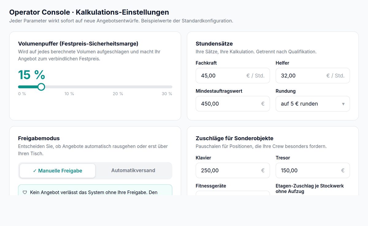 Operator Console: Volumenpuffer und Parameter